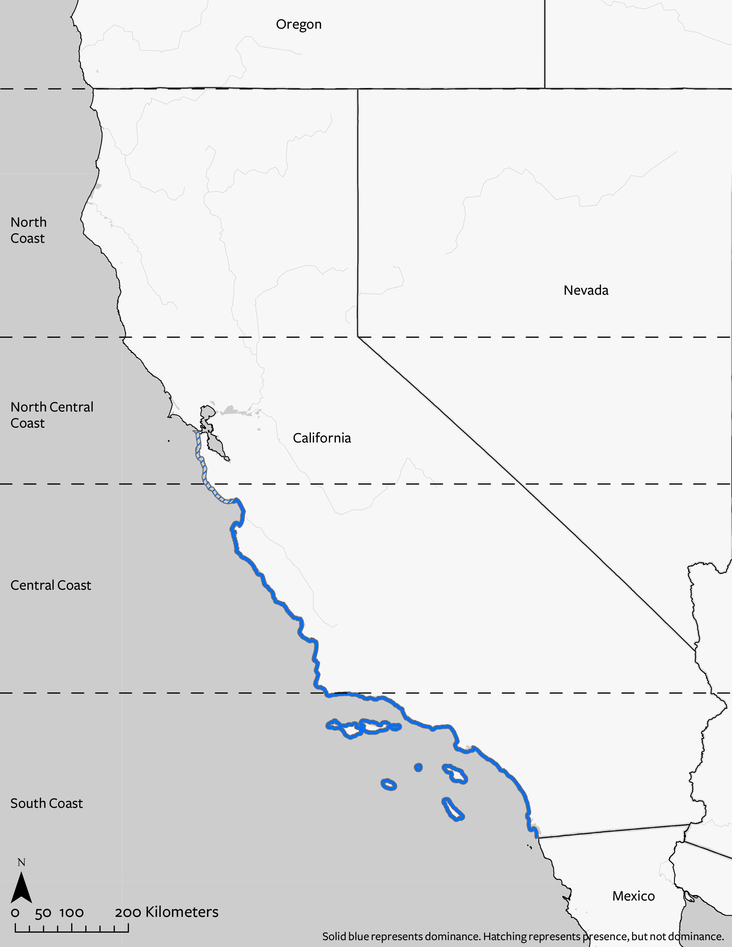 Giant Kelp's geographic range in California