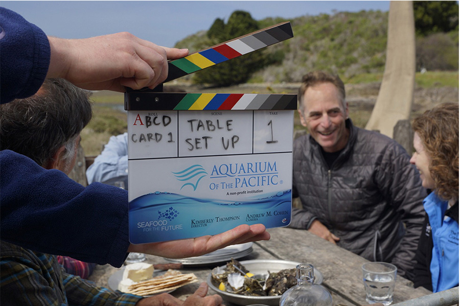 Series clapboard with Aquarium and Seafood for the Future logos with farmer John Finger and Sarah Newkirk in the background. 900x600 gallery